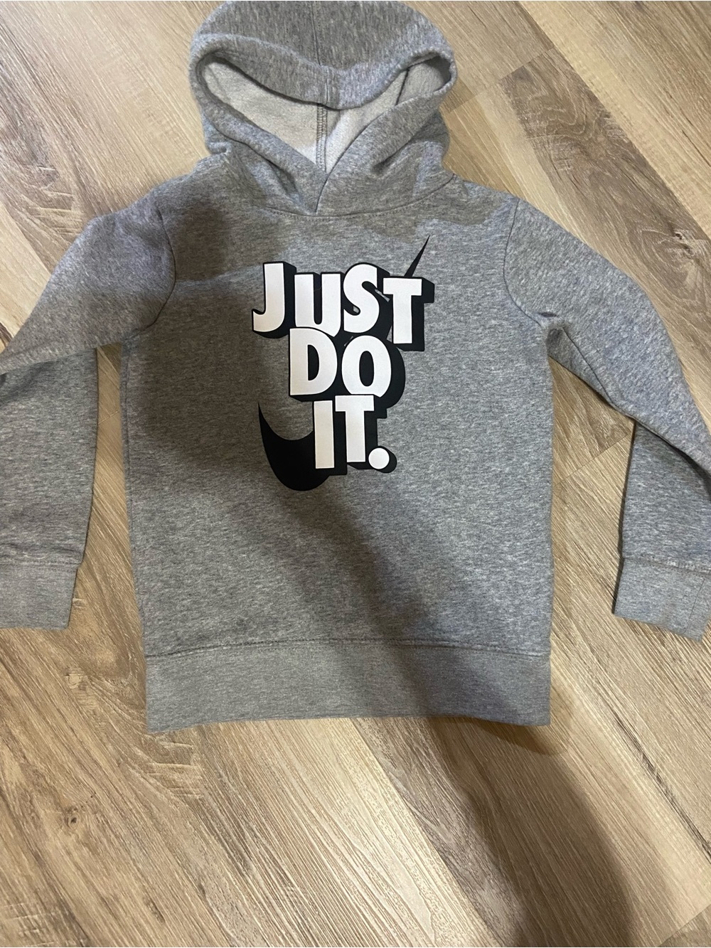 Nike Kids Gray Hooded Sweatshirt with Bold 'JUST DO IT.' Graphic